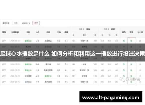 足球心水指数是什么 如何分析和利用这一指数进行投注决策